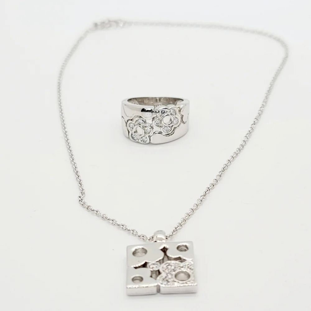 925 Sterling Silver White Gold Plated Necklace Ring Set 65$